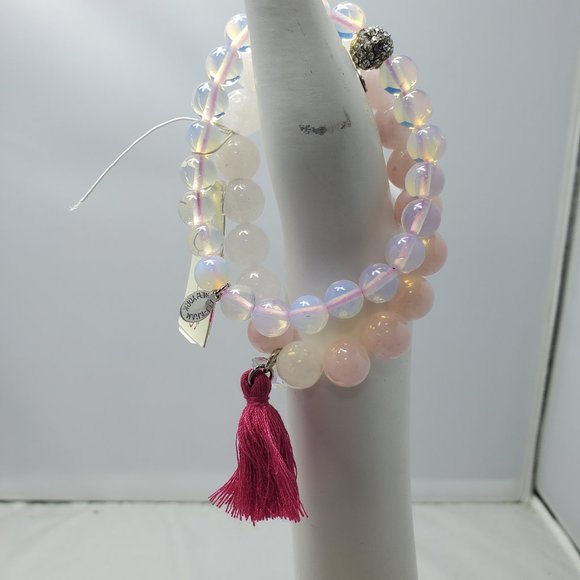 Macy's semi precious beaded 2pc bracelet with rhinestone - Picture 2 of 3